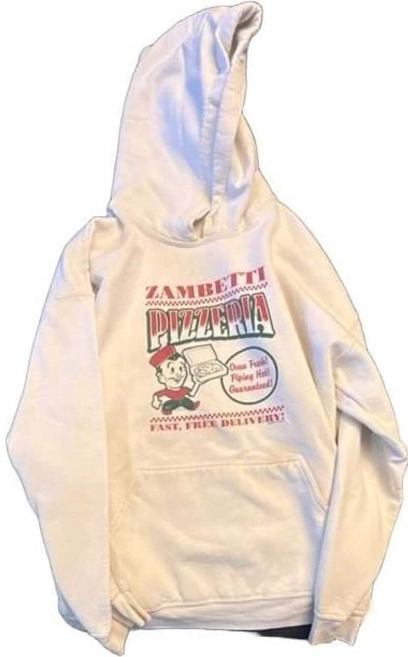 Zambetti Pizzeria Hoodie White Graphic Pullover Sweatshirt